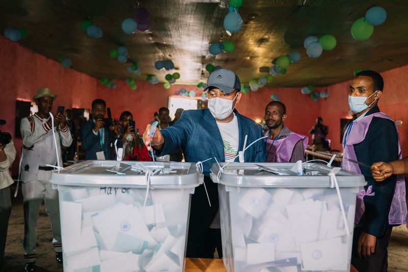 Abiy Ahmed casts his vote in the country’s national election on June 21.