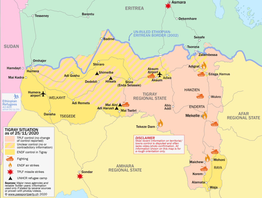 Tigray war map 25 Nov 2020