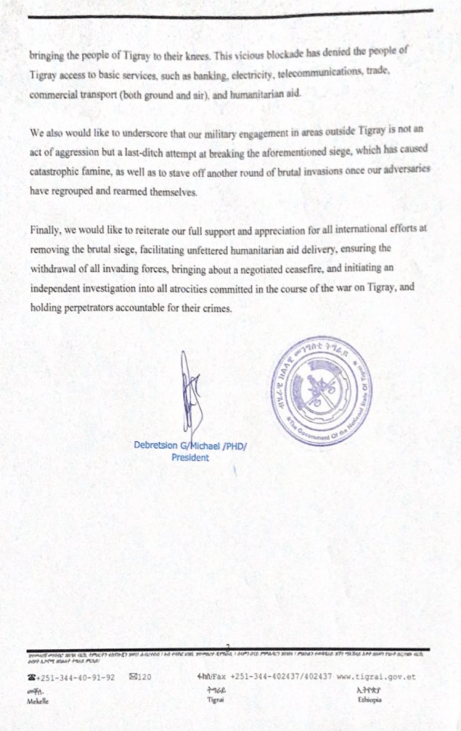 Tigray government statement 18 Sept 2021