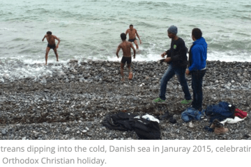 Eritreans swim in Danish sea