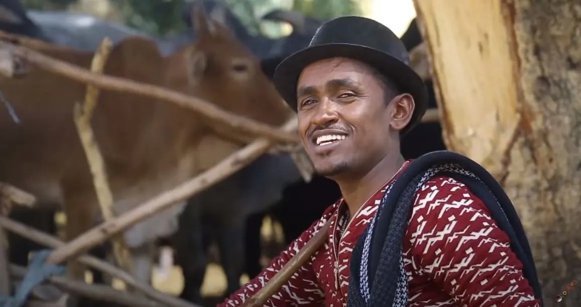 Ethiopian singer Hachalu Hundessa in a still from the music video for his song, "Maalan Jira".