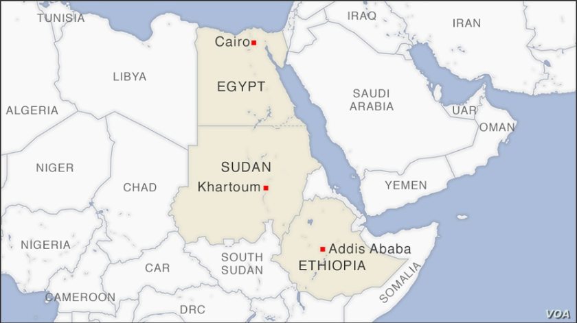 Map of Egypt, Sudan and Ethiopia