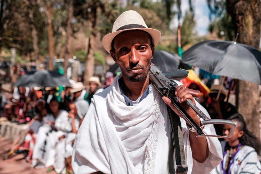 An Ethiopian militiaman from Amhara who joined the fighting in Tigray alongside Eritrean combatants