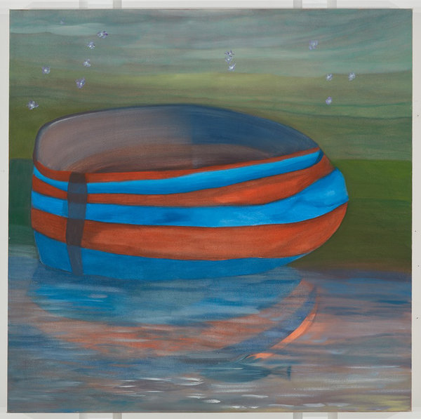 Ficre Ghebreyesus, “Solitary Boat in Red and Blue,” circa 2002-07, one of 700 paintings the artist — who was better known as a chef — left when he died. It is in a show of his work online at Galerie Lelong.